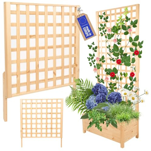 MODO24 Rankgitter aus Holz für Pflanzkübel, Modul zur Blumenkasten, Rankhilfe, Pflanzengitter Scherenspalier für Kletterpflanzen, FSC®-zertifiziertes Kiefernholz, 94x80 cm, Farbe: Natur unbehandelt