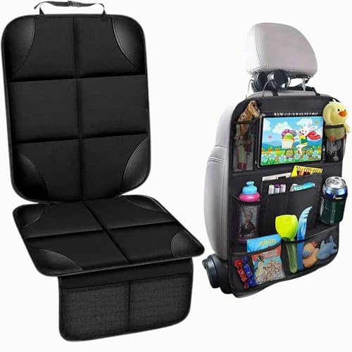 Áz ÁSZATOR Set Protector Asiento Coche Silla Bebe ISOFIX + Organizador Coche, Protector Silla Coche para Bebe Y Mascotas, Protector Respaldo Y Organizador De Asiento Coche Niños con 10 Bolsillos