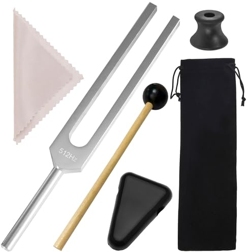512 Hz Diapason en alliage d'aluminium Diapason Thérapie de fréquence Diapason Neurologie avec marteau en silicone Base triangulaire et chiffon de nettoyage en silicone Pochette en velours souple