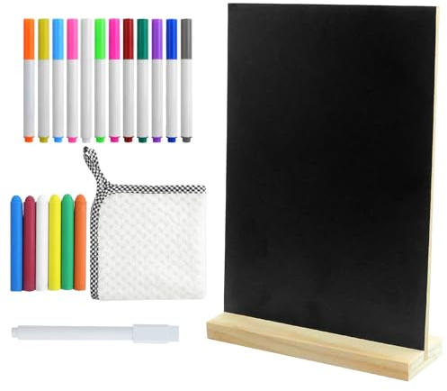 1 styck 15 x 20 cm krittavla liten skiffertavla för märkning liten tavla med träbasskyltar för märkning bufféskyltar för kök bröllop bar restaurang, med 1 vit flytande krita