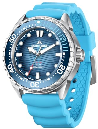 Dpofirs Reloj de Hombres para Mujeres de Buceo con Energía Solar, Impermeable de 300 M/1000 Pies, Iluminación Rápida, para Al Aire, Casual, Negocios, Diariamente (Blue)