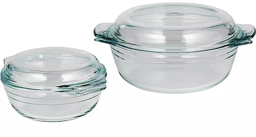 Glass Casserole Dish Set with Lids, 2-Piece Round Bakeware