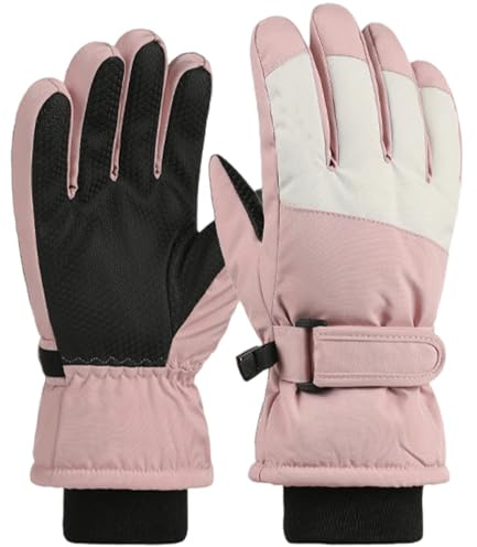 Skihandschuhe für Kinder im Alter von 6–12 Jahren, 5-Finger-Touchscreen, kältebeständige Eislaufhandschuhe mit rutschfesten Handflächen, elastisches Handgelenk, Kinderski mit Anti-Verlust-Schnalle