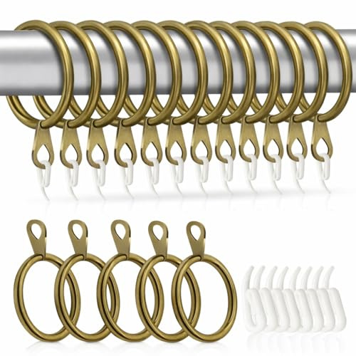 HOMMAKR 24 Pcs Brass Curtain Rings, 32mm Ancient and Excellent Metal Brass Curtain Ring with Eyelet for Hooks, Rustpoof Cutain Rail Rings for Window Rods Shower Curtains