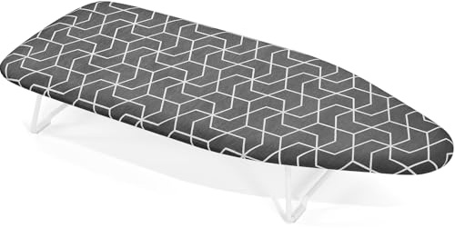 Litet bord strykbräda med värmebeständigt överdrag, kompakt ministrykbräda med metallnätram – perfekt för sovsalar, lägenheter och resor, med upphängningskrok, strykbord 31 x 76 cm, grå