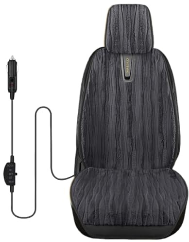 Ctopkatuo Winter-Sitzauflage aus Plüsch, Weiche Autositzauflage mit Lederkanten, 12V-Stecker mit 3-Stufen-Regler für persönliches Wärmegefühl, kompatibel mit Autositzbezüge & Sitzkissen Leder (Grau)