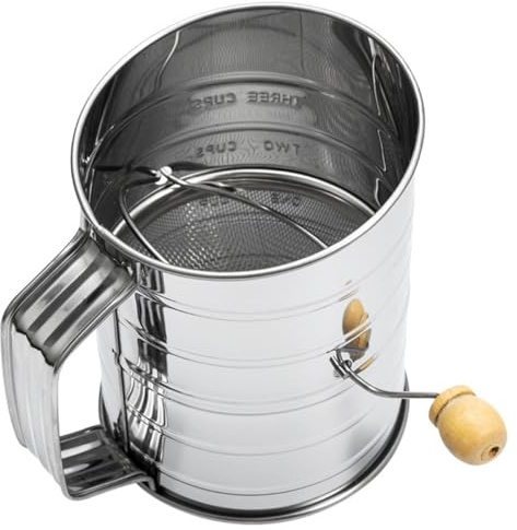 TOYANDONA Stainless Steel Hand Crank Flour Sifter with Scale, Medium Cup-Type Baking Sieve for Kitchen Powder Strainer and Home Bakery Use