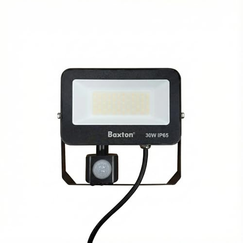 Baxton 30W LED PIR Security Floodlight, Outdoor Motion Sensor Security Light, 3CCT Selectable (3000K/4000K/6500K), IP65 Waterproof, Mains Powered for Garden, Garage & Driveway