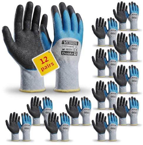 GUARDIS Guantes de trabajo resistentes al agua – Juego de 12 pares, talla L, revestimiento de espuma de látex resistente a la humedad, agarre antideslizante para trabajos húmedos, color azul