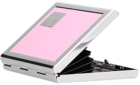 MIMEITOPA Kartenetui, 6 Kartenfächer, antimagnetischer Edelstahl, verdecktes Knopfdesign, PVC-Futter, Kartenhalter (Rosa)