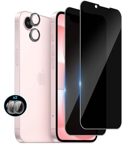 Protector de Pantalla Privacidad para iPhone 17e/16e, Vidrio Templado | 2 Piezas Antiespias Cristal Templado + 2 Piezas Protector de Lente de Cámara, [9H Dureza], [Anti-Arañazo], [Anti Espía]