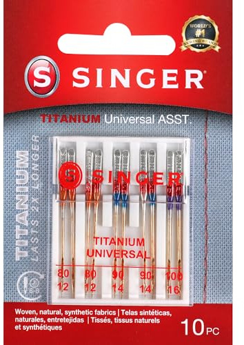 SINGER 04808 Titanium Universal Regular Point Machine Needles Woven Fabric, Sizes 80/11, 90/14, 100/16, 10-Count