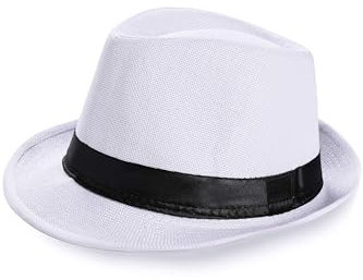 Coucoland Panama Hut Mafia Gangster Herren Fedora Trilby Bogart Hut Herren 1938s Gatsby Kostüm Original Weiß L
