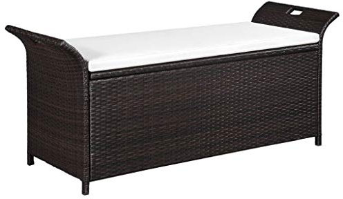 vidaXL Cassapanca in Polyrattan 138x50x60cm Marrone e Bianco Crema Baule Cassa