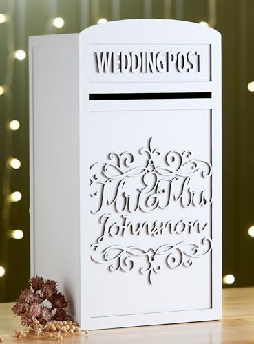 Personalised MR & MRS White Wooden Wedding Card Post Box Including Lock & Keys, Large Locking Wedding Postbox for Receptions, Events Card Box