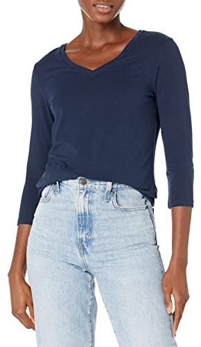 Amazon Essentials Women's Regular-Fit 3/4 Sleeve V-Neck T-Shirt (Available in Plus Size)