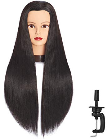 Headfix 26in-28in Long Hair Mannequin Head Stnthetic Fiber Hairdresser Practice Styling Training, Cosmetology Manikin Doll Head With Clamp Stand (6F1919LB0220)