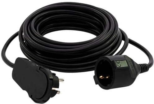 REV Smart, Flachstecker Verlängerung - Flachstecker 8mm, Verlängerungskabel 10m, max. 3680W, schwarz