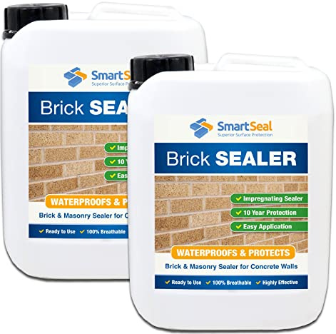 Smartseal Brick Sealer - 2 x 5L - Breathable Brick Waterproofer & Clear Sealant. Protective Damp Seal & Waterproof Sealant for Bricks, Masonry, Concrete & Stone. Easy to Apply. Lasts up to 10 years