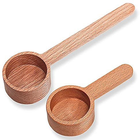 Juego de 2 cucharas de café para recipientes, cucharada de madera para café molido o proteínas, cucharas medidoras de mango largo hechas de haya