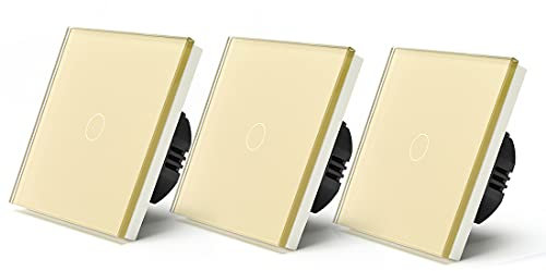 NGHSDO Interrupteur Tactile 1 Gang 2 Way / 3 Voies Touch Switch 3Packs Interrupteur de lumière Blanc Noir Classe Golden Class interrupteurs Switch Switch Switch (Color : Gold, Standard : 1)