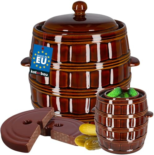 KOTARBAU® Gärtopf 12 L Steinguttopf mit Deckel und Beschwerungsstein Hermetisch Sauerkrauttopf Gurkentopf Keramiktopf Tontopf Einmachtopf Steingut Steinzeuggefäß Braun
