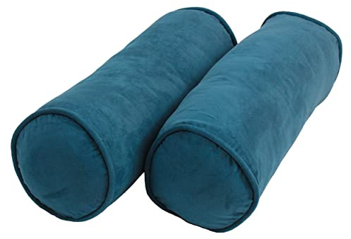 Blazing Needles Corded Microsuede Bolster Throw Pillow, 20 x 8, Teal 2 Count (9814-CD-S2-MS)