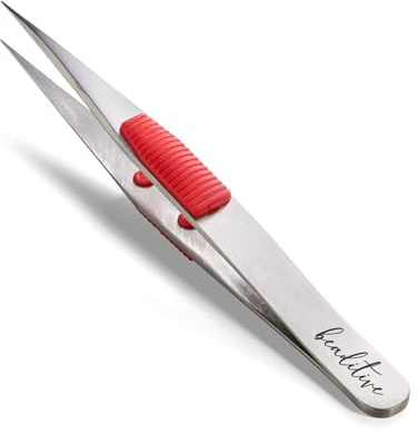 Beaditive Heavy-Duty Tweezers with Cushion - 4.7 Stainless Steel Craft Tweezers for Sewing, Beading & DIY Projects - Fine Point, Non-Serrated Needle Nose Tips