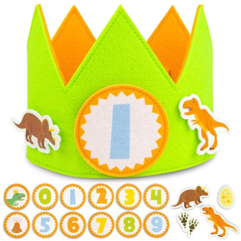 BONNYCO Corona Cumpleaños Dinosaurios con Números Intercambiables del 0 al 9 y Figuras Tematizadas. Corona Cumpleaños 1 Año en Adelante, Decoracion Cumple Niño Dinosaurios. Fiesta, Carnaval