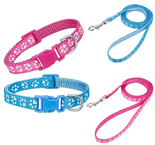 tonyg-p 2 Stück Welpenhalsbänder mit Leine Set, Hundehalsband und Leine | Verstellbares Hundehalsband Weich Nylon Haustier Halsband für Welpen Kleine Mittlere Hunde