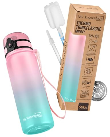 MY VESPERBOX® Edelstahl Thermosflasche Kinder [INK. STROHHALM & SIEB] - Isolierflasche für Jungen & Mädchen - Thermo Trinkflasche für Kindergarten & Schule - Auslaufsicher - BPA FREI
