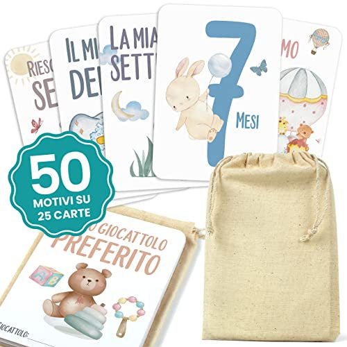 CONTRAXT Milestone baby cards italiano. Mesi neonato per foto Maby moment cards scatola ricordi neonato Regalo gravidanza regalo mamma amica carte segna tappe bebè italiano (Italiano)