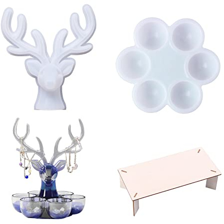 Floatdream 2 Stück Schmuckständer DIY Form, 3D-Silikonform für Geweih, Geweihform Silikonform, Ständer zur Aufbewahrung und Präsentation von Schmuck in Form Eines Hirsches und Eines Eies