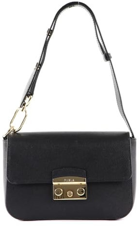 Furla Leder Schultertasche Abendtasche Metropolis Shoulder Bag Nero schwarz
