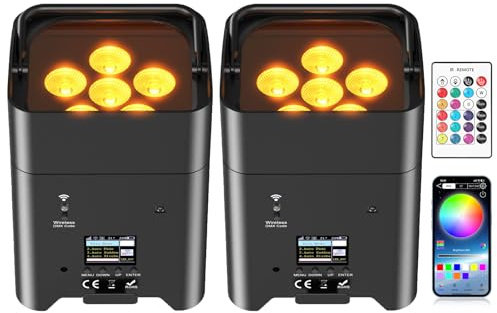 PUZILOZA 2er 108W Akku led par scheinwerfer strahler RGBWA+UV DMX wiederaufladbarer Batterie partylicht Bühnenlicht mit Fernsteuerung/APP/IR disco licht für dj Bar KTV Band Geburtstag Hochzeit