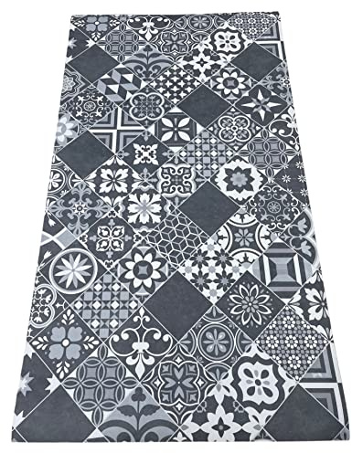 LaVelahome Tappeto in Vinile Proteggi Pavimento Moderno per Cucina e Living – PVC Impermeabile Antigraffio Azulejo Mattonelle (100_x_180_cm, Maiolica Nero)