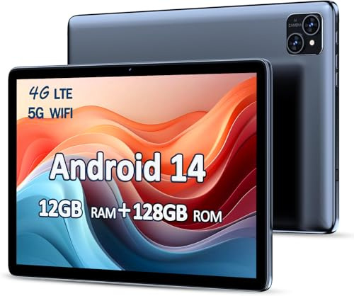 VOLENTEX 10 Inch Android 14 Tablet & Phone(Make Call), 12GB(6+6 Expand) RAM 128GB ROM, Octa-Core Pad with 4G LTE,5G WiFi, 8000mAh Battery, 5MP+8MP Dual HD Camera, Bluetooth GPS Support Grey