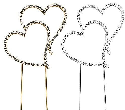 2 Stück herzförmige Tortenaufsätze, Strass-Kuchenaufsätze, personalisierte Kuchendekoration, elegant und romantisch, Geeignet für Geburtstagsfeier, Hochzeit, Valentinstag (Gold, Silber)