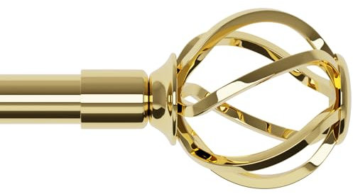 Goldene Gardinenstangen für Fenster 167,8 cm bis 304,8 cm mit gedrehten Käfig-Endstücken, verstellbare lange Gardinenstange mit Halterungen, robuste Gardinenstange für Außenbereich, Terrasse,