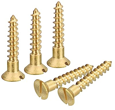 sourcing map Laiton Bois Vis 25pcs M4 x 25mm Fente Entraînement Plat Tête | Auto Taraudage Vis Tête Fraisée pour Travail Bois Meubles