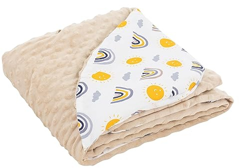 Joyz Einschlagdecke mit Kapuze, Regenbogen mit beigem Minky, 100% Baumwolle, 84x84 cm, Doppelseitig, Universal für Babyschale, Autositz, Kinderwagen oder Buggy, Kuscheldecke Ganzjahresdecke Babydecke