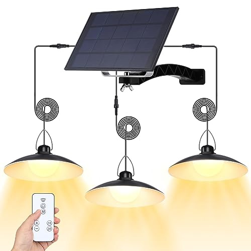 Solar Hängelampen für Außen Innen,3 Kopf Solar Pendelleuchte mit Fernbedienung,IP65 Wasserdicht Solarlampen für Außen Hängend Dimmbar Timer für Garten Balkon Terrassen Pavillon Garage,Warmweiß