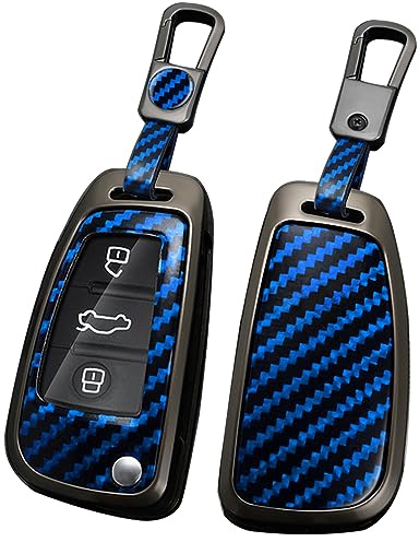 ontto Schlüsselhülle Autoschlüssel Hülle Cover Passt für Audi A1 A3 A4 A6 A8 B6 B8 C5 C6 Q3 Q7 R8 RS3 RS6 S1 4F 4G TT TTS Seat Exeo 3R PVC Metall Schlüsseletui Schlüsselanhänger Auto Zubehör-A Blau
