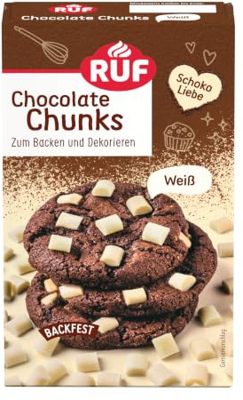 RUF Chocolate Chunks Weiß, backfeste Schokoladen-Tropfen, XXL Schoko-Drops zum Backen für Muffins, Brownies & Cookies, glutenfrei, 1 x 100g