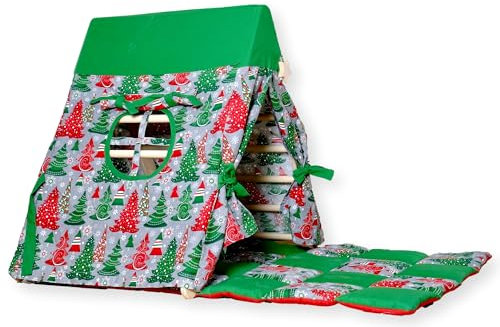 Spielhauszelt für Kinder | Weihnachtszelt mit Kletterdreieck | Zelt & Matte & Dreieck | Weihnachtsspielzelt Tipi für Kinder | Spielzelt & Matte für Klettergerüst | Übernachtungszelt (Grün)