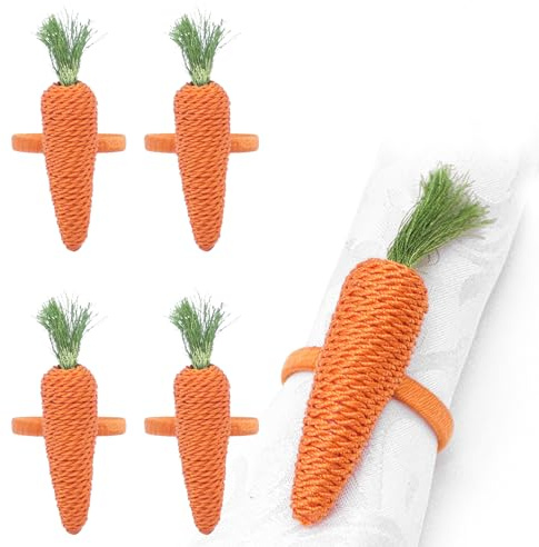 Hand Weaving Carrot Napkin Rings Set of 4 Cloth Napkin Rings Holder Fall Napkin Rings for Dinner Wedding Holiday Easter Thanksgiving,Party Banquet Buffet Table Setting