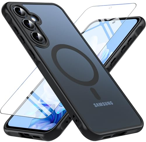 BESINPO Magnetisch Für Samsung Galaxy A55 5G Hülle mit Panzerglas Glas, Militärschutz Handyhülle A55 5G Stoßfest Robust Dünn Schutzfolie Schutzhülle Case Cover für Samsung A55(Schwarz) | Militärschutz Handyhülle A55 5G Stoßfest Robust Dünn Schutzfolie Schutzhülle Case Cover für Samsung A55(Schwarz)