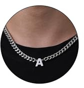 Esmoly Collar Hombre con Letra A-Z Plata Negro Oro Cadena Acero Inoxidable Cadena Cubana Ajustable Regalos Originales para Hombre 18+2 Inches (Plata A)