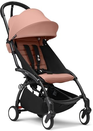 Stokke YOYO3 Kinderwagen ab 6 Monaten – inklusive schwarzem Rahmen/Ingwer-Sitzkissen und Baldachin – lässt sich blitzschnell ein- und ausklappen – leicht und kompakt – Handgepäck-kompatibel