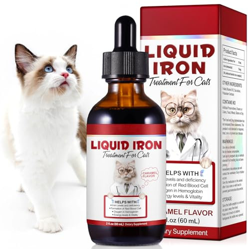 Iron Supplements for Cats, 60ML Liquid Iron with Folate and B12 Supports Anemia, Low Enery Levels and Lethargy, Promotes Red Blood Cell Formation and Blood Health